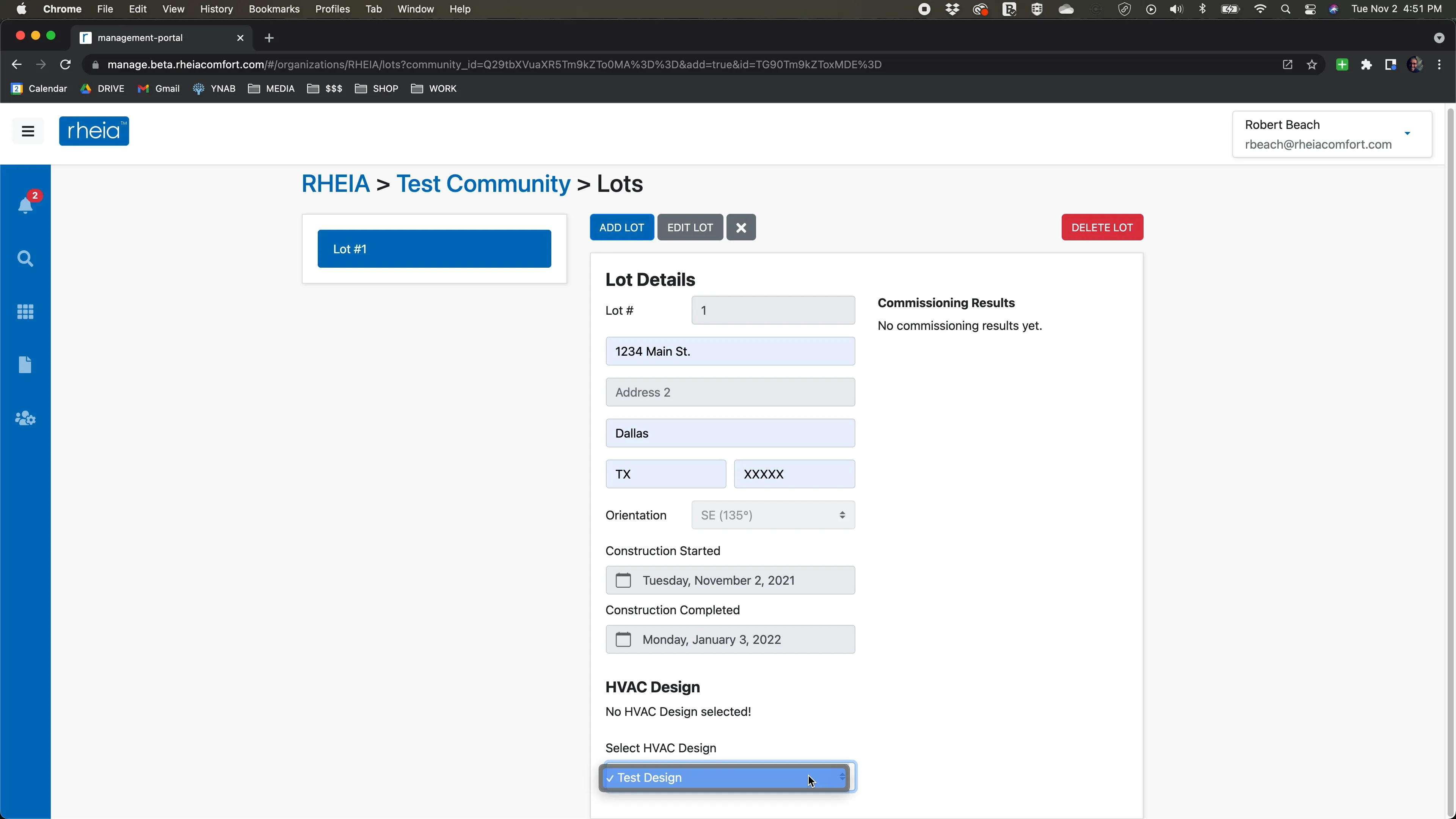 Rheia Manage Lot Design Verification